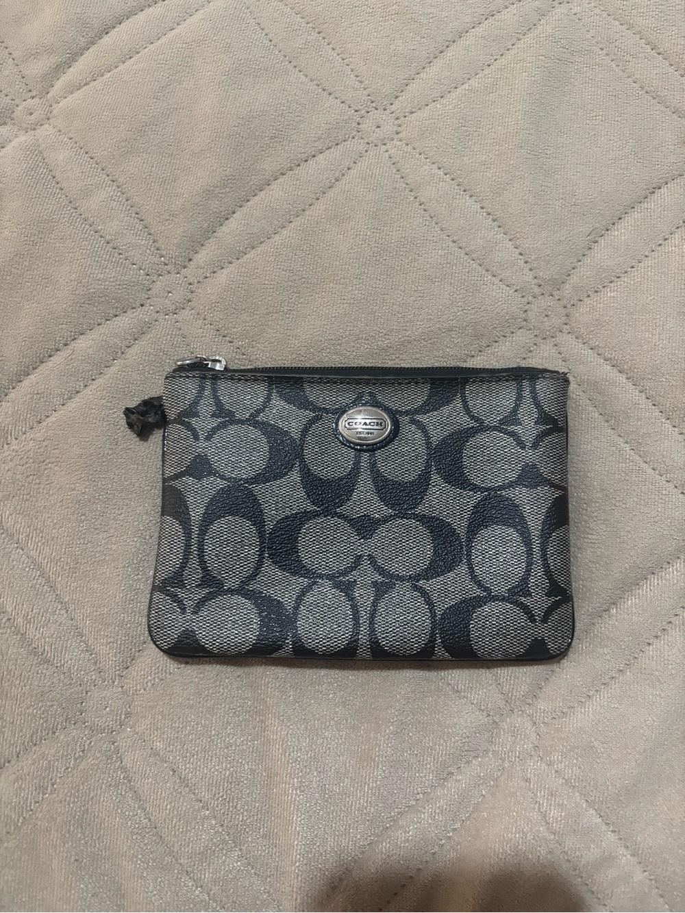 Coach Black and Gray Signature Small Zip Pouch
